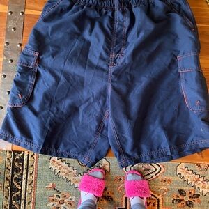 Men's Navy Swim Trunks with Contrast Stitching